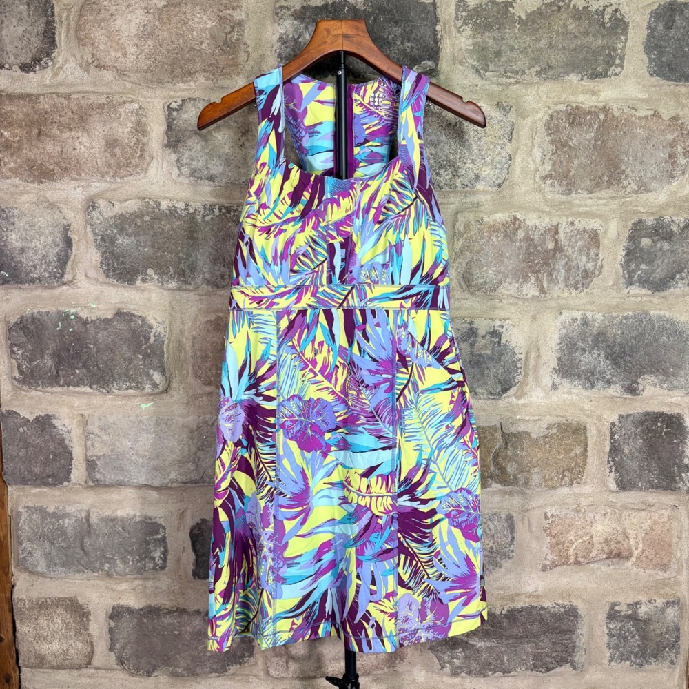 Title Nine Nimblene Tropical Floral Active Dress Purple Yellow TN-130963 Size 4